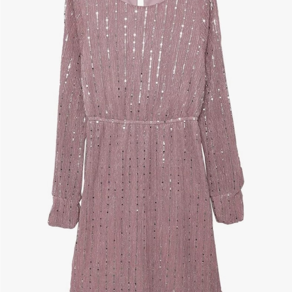 Pink Sparkly Sequin Long Sleeve Party Dress Size M Cocktail Wedding Guest
